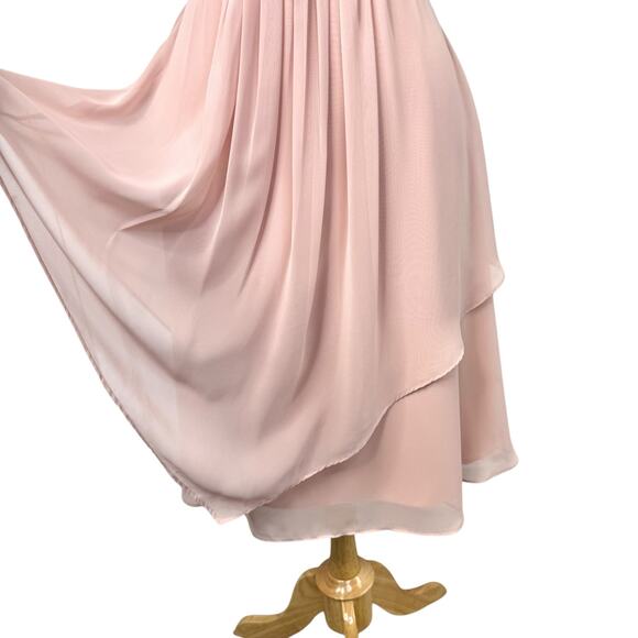 Eliza J Cocktail Dress Size 6 Pink Embellished Neck Tiered Chiffon Pleated Waist - Picture 7 of 15